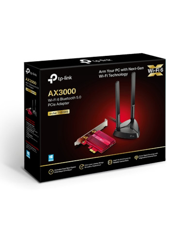 TP-LINK | TX3000E | AX3000 Wi-Fi 6 Bluetooth 5.0 PCIe Adapter | 2.4GHz/5GHz | Antenna type 2xHigh-Gain External Antennas | 574+2