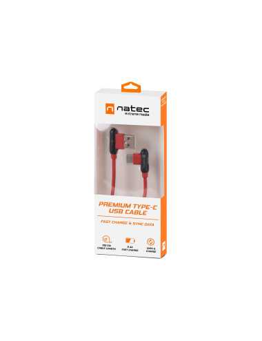 Natec Prati, Angled USB Type C to Type A Cable 1m, Red | Natec | Angled USB Type C to USB Type A | Prati | USB Type C | USB Type