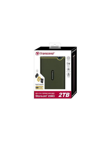 External HDD|TRANSCEND|StoreJet|2TB|USB 3.0|Colour Green|TS2TSJ25M3G