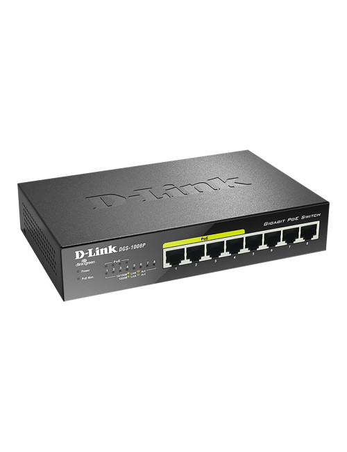 D-Link | 8-Port Gigabit PoE Switch (4xPoE) | DGS-1008P | Unmanaged | Desktop | Power supply type External