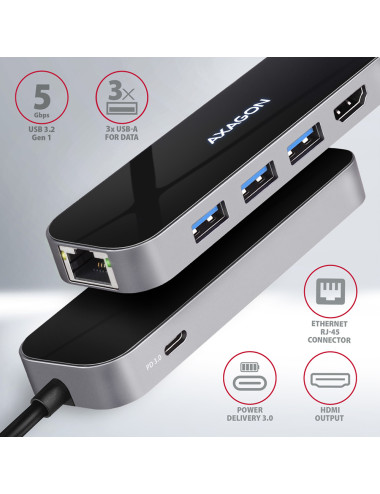 AXAGON SuperSpeed USB-C COMBO 6in1 Hub | HMC-6GL