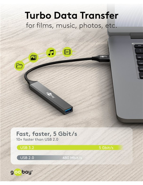 Goobay Slim 4-Port USB Hub, USB-A to USB-A, 5 Gbit/s | 74456