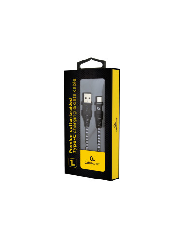 Cablexpert | Premium cotton braided Type-C USB charging and data cable, 1 m | CC-USB2B-AMCM-1M-BW