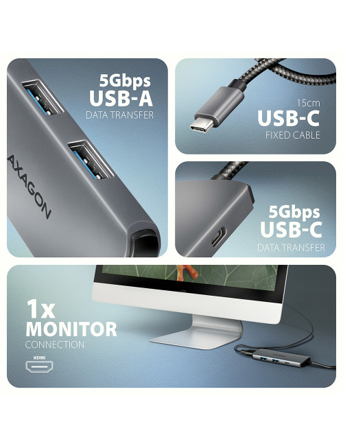 AXAGON 8K USB-C 5Gbps 5in1 8K Hub | HMC-5H