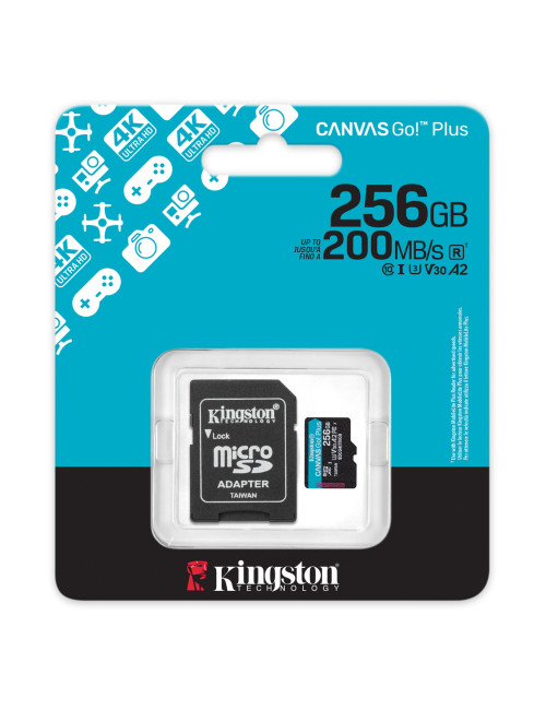 Kingston | Canvas Go! Plus | 256 GB | microSD | Flash memory class Class 10, UHS-I, U3, V30, A2