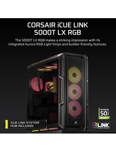 Corsair PC Case | iCUE LINK 5000T LX RGB | Black | Mid-Tower | Power supply included No