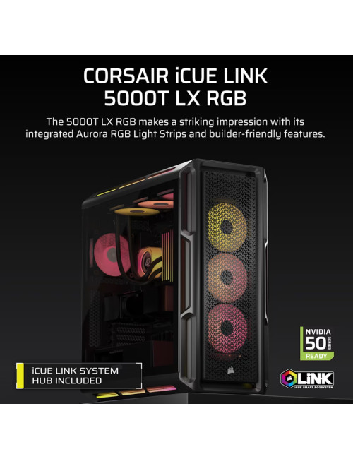 Corsair PC Case | iCUE LINK 5000T LX RGB | Black | Mid-Tower | Power supply included No