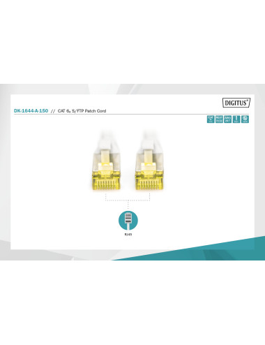 Digitus CAT 6A S/FTP | Patch cord | Length 15 m | Grey