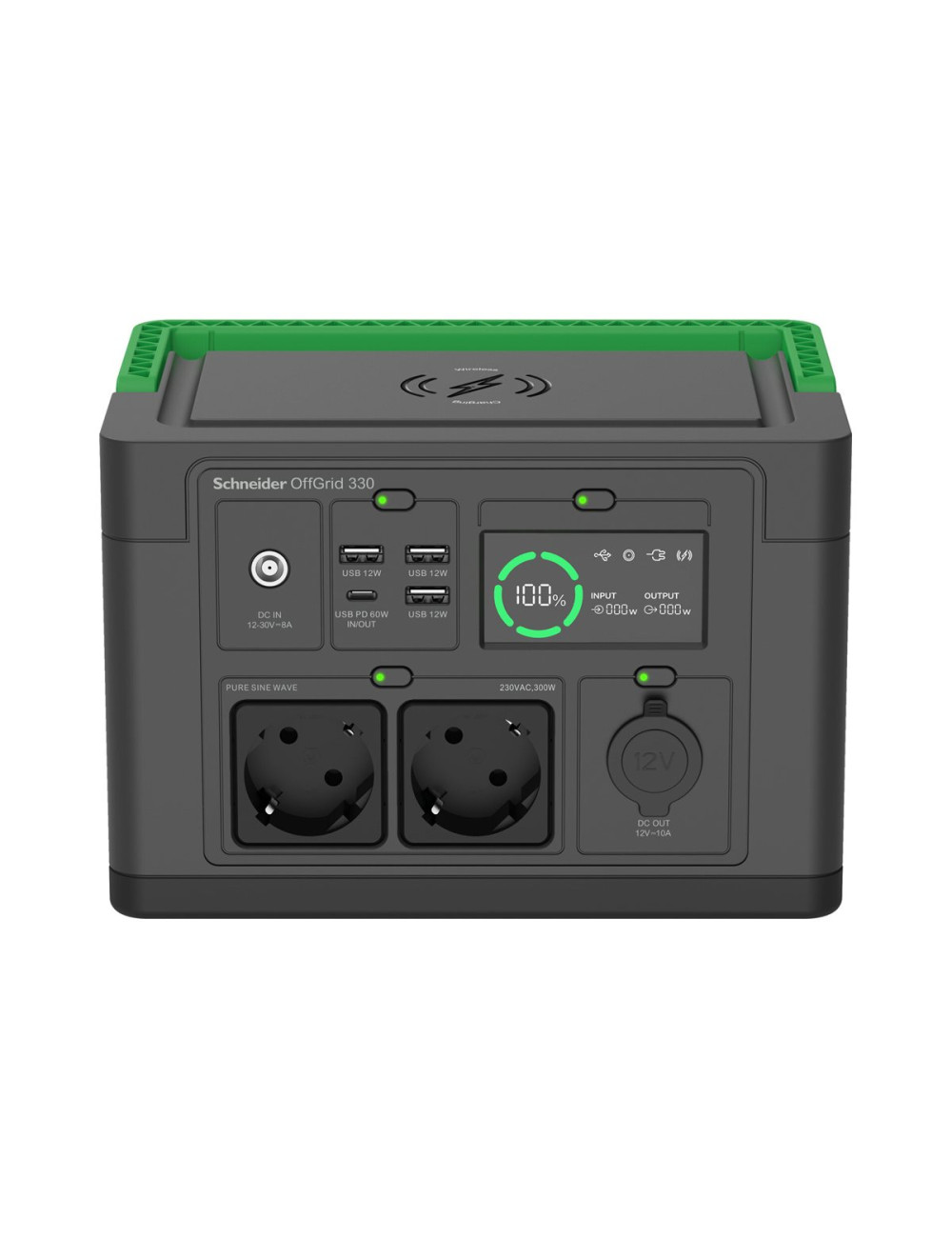 APC OffGrid Portable Power Station 330, 230V, 332Wh Lithium-ion, LCD, 2 CEE 7/3 Schuko outlets, Sinewave, 3 USB-A, 1 USB-C, Wire