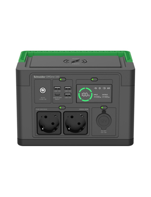 APC OffGrid Portable Power Station 330, 230V, 332Wh Lithium-ion, LCD, 2 CEE 7/3 Schuko outlets, Sinewave, 3 USB-A, 1 USB-C, Wire