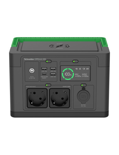 APC OffGrid Portable Power Station 330, 230V, 332Wh Lithium-ion, LCD, 2 CEE 7/3 Schuko outlets, Sinewave, 3 USB-A, 1 USB-C, Wire