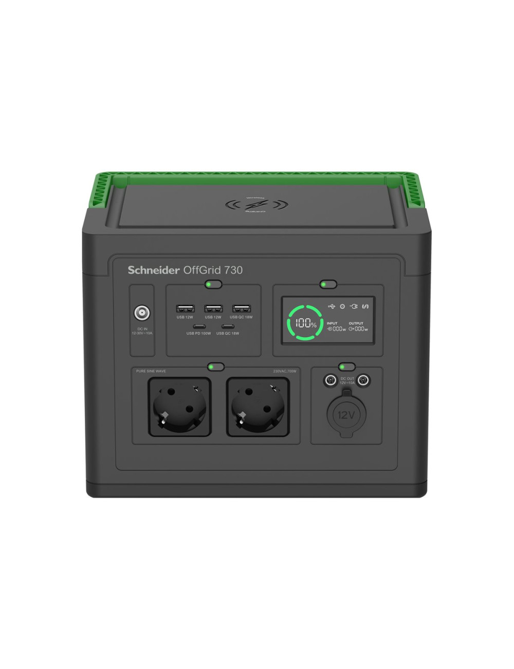 APC OffGrid Portable Power Station 730, 738Wh Lithium-ion, LCD, 2 CEE 7/3 Schuko outlets, Sinewave, 3 USB-A, 2 USB-C, Wireless C