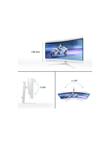 Philips 34M2C5501A/00 | 34 " | VA | WQHD | 21:9 | 180 Hz | 1 ms | 3440 x 1440 pixels | 300 cd/m | HDMI ports quantity 2 | White