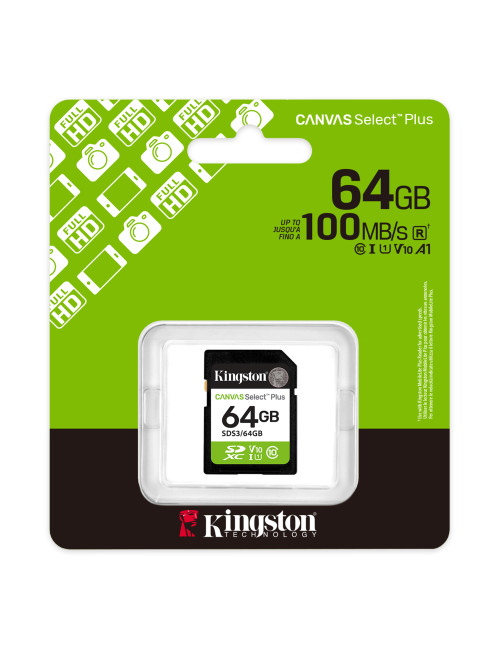 Kingston Select Plus | 64 GB | SD | Flash memory class Class 10, UHS-I, U1/U3, Video Class 10/30