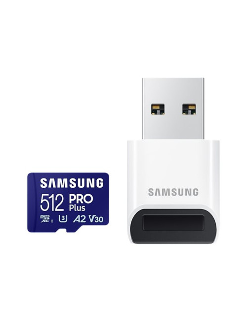 Samsung | PRO Plus microSD Card with USB Adapter | 512 GB | MicroSDXC | Flash memory class U3, V30, A2