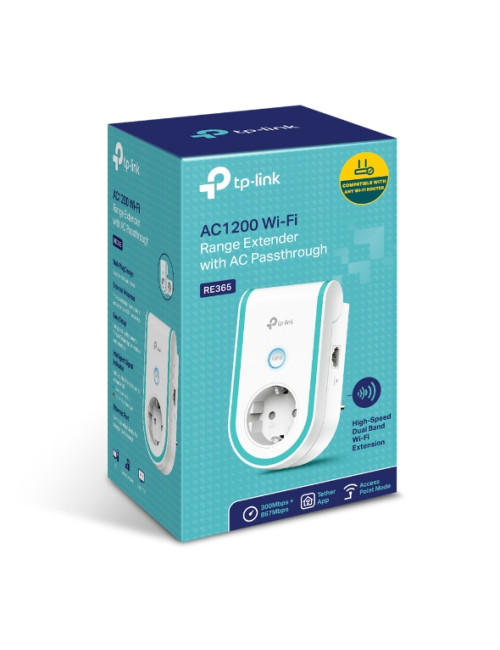 TP-LINK | Extender | RE365 | 802.11ac | 2.4GHz/5GHz | 300+867 Mbit/s | 10/100 Mbit/s | Ethernet LAN (RJ-45) ports 1 | MU-MiMO No