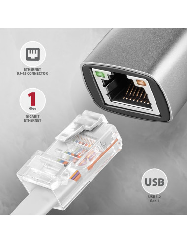 AXAGON ADE-TXCA Compact aluminum USB 3.2 Gen 1 Gigabit Ethernet 10/100/1000Mbit adapter with automatic installation, Nintendo Sw