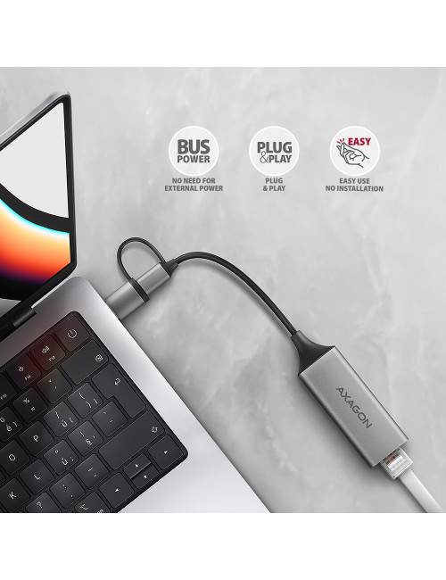 AXAGON ADE-TXCA Compact aluminum USB 3.2 Gen 1 Gigabit Ethernet 10/100/1000Mbit adapter with automatic installation, Nintendo Sw