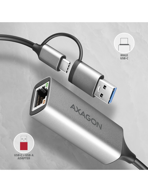 AXAGON ADE-TXCA Compact aluminum USB 3.2 Gen 1 Gigabit Ethernet 10/100/1000Mbit adapter with automatic installation, Nintendo Sw