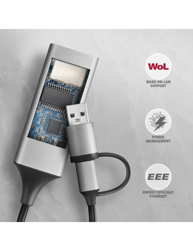 AXAGON ADE-TXCA Compact aluminum USB 3.2 Gen 1 Gigabit Ethernet 10/100/1000Mbit adapter with automatic installation, Nintendo Sw