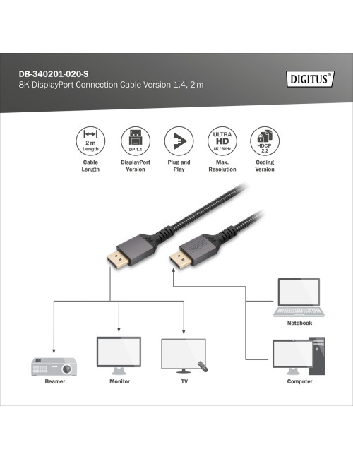 Digitus Connection Cable | DB-340201-020-S | DisplayPort to DisplayPort