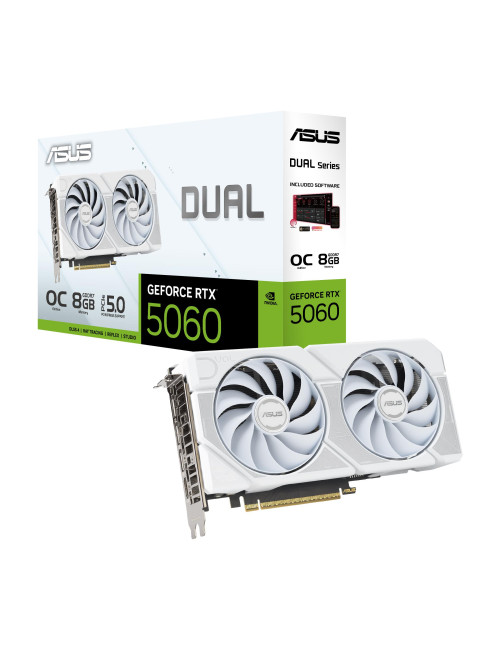 Graphics Card|ASUS|NVIDIA GeForce RTX 5060|8 GB|GDDR7|128 bit|PCIE 5.0 16x|Dual Slot Fansink|DUAL-RTX5060-O8G-WHITE