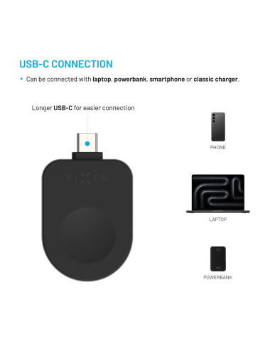 Fixed USB-C Charging Adapter for Apple Watch compatible with Powerstation Uni, Black