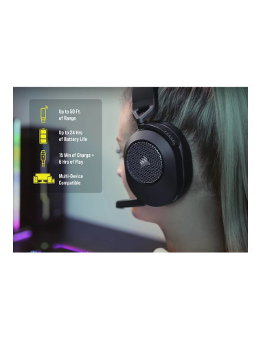 Corsair | Gaming Headset | HS65 | Wireless | Over-Ear | Microphone | Wireless | Carbon