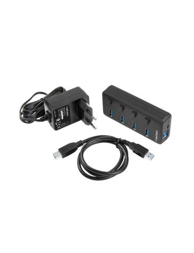 Natec USB 3.0 HUB, Mantis 2, 4-Port, On/Off with AC Adapter | Natec | 4 Port Hub With USB 3.0 | Mantis NHU-1557 | Black