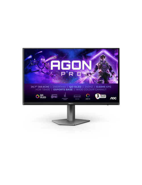 AOC AG276QZD2 | 26.7 " | OLED | QHD | 16:9 | 240 Hz | 0.03 ms | 2560 x 1440 pixels | 250 cd/m | HDMI ports quantity 2