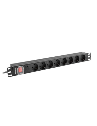 Lanberg Power Distribution unit (PDU) 19" 1U 16A 2m 8X Schuko oulets | PDU-08F-0200-BK
