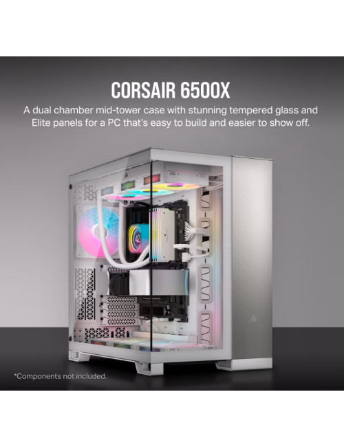 Corsair PC Case | 6500X Dual Chamber | White/Satin Gray Aluminum | Mid-Tower | Power supply included No