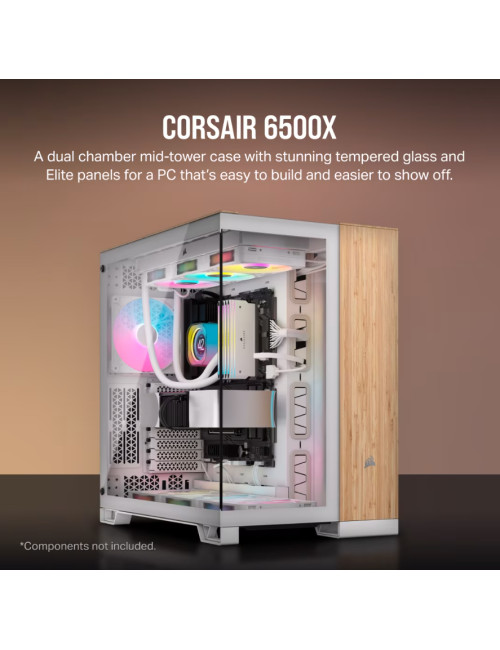Corsair Dual Chamber PC Case | 6500X | White/Bamboo wood | Mid Tower | Power supply included No