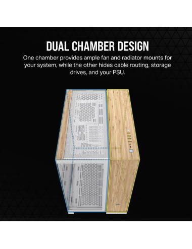 Corsair Dual Chamber PC Case | 6500X | White/Bamboo wood | Mid Tower | Power supply included No