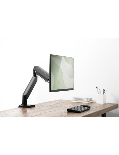 Digitus Desk Mount | Universal Single Monitor Mount with Gas Spring and Clamp Mount | Adjustable Height, Rotate, Tilt, Swivel | 