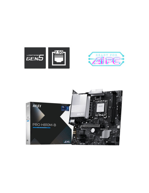 MSI PRO H810M-B | Processor family Intel H810 | Processor socket LGA1851 | DDR5 | Supported hard disk drive interfaces SATA, M.2