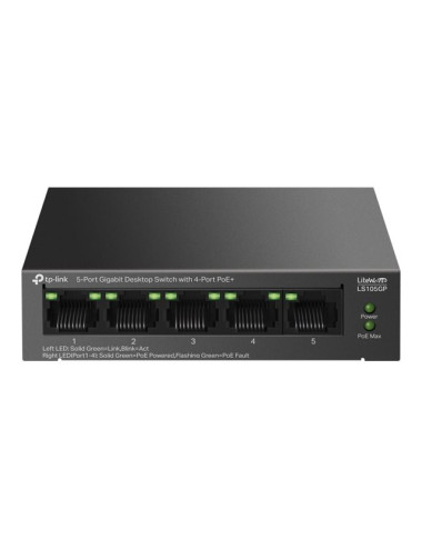 TP-LINK | 5-Port Gigabit Desktop Switch with 4-Port PoE+ | LS105GP | Unmanaged | Desktop