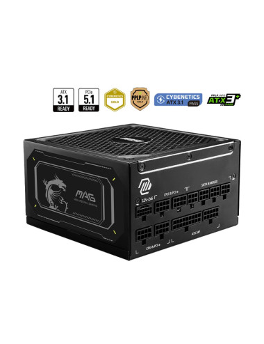 Power Supply|MSI|MAG A1000GL PCIE5 II|ATX 3.1|1000 Watts|Efficiency 80 PLUS GOLD|PFC Active|MAGA1000GLPCIE5II