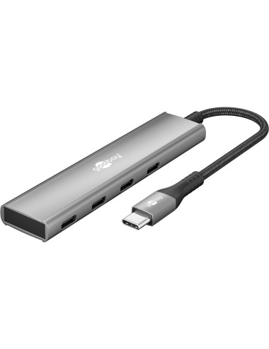 Goobay 76564 Slim 4-Port USB-Hub, USB-C auf USB-C , 5 Gbit/s, Grey