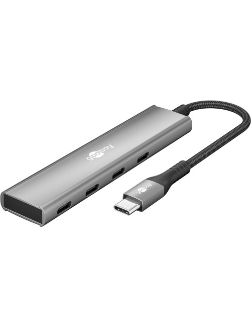 Goobay 76564 Slim 4-Port USB-Hub, USB-C auf USB-C , 5 Gbit/s, Grey