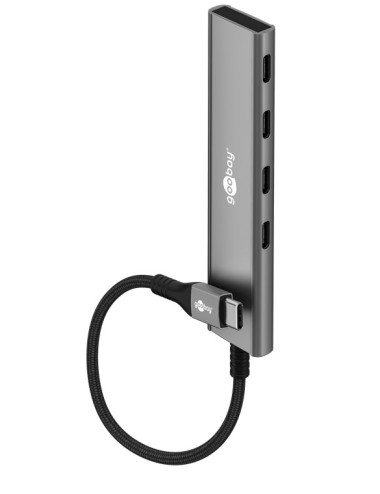 Goobay 76564 Slim 4-Port USB-Hub, USB-C auf USB-C , 5 Gbit/s, Grey