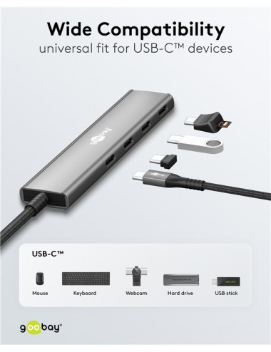 Goobay 76564 Slim 4-Port USB-Hub, USB-C auf USB-C , 5 Gbit/s, Grey
