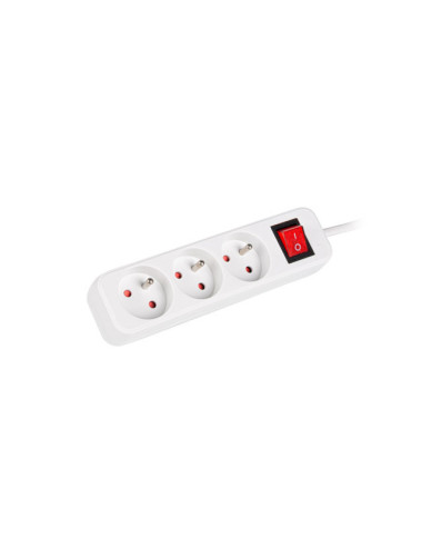 Lanberg Cable Power Strip 3M 3X French Outlets with Switch, Quality-Grade Copper | PS1-03E-0300-W