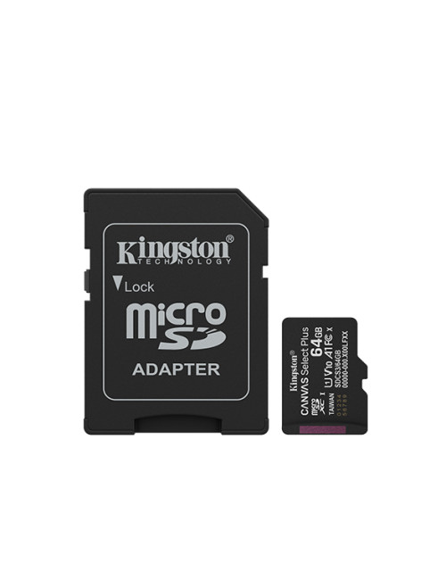 Kingston Canvas Select Plus | 64 GB | microSD | Flash memory class Class 10, UHS-I, U1/U3, video class 10/30, A1