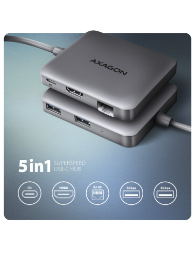 AXAGON USB-C 5Gbps SuperSpeed 5in1 Hub | HMC-5HL