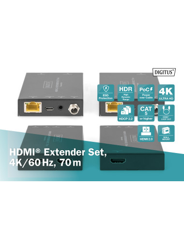 Digitus | HDMI Extender Set, 4K/60Hz, 70 m | DS-55506