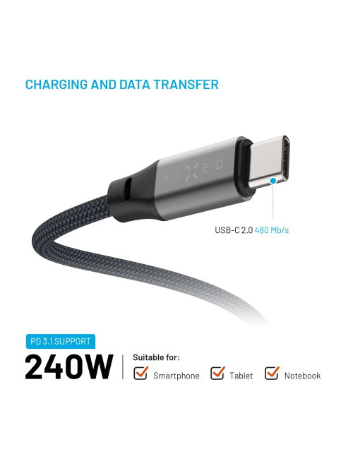 Fixed | Magnetic Braided Cable USB-C/USB-C, USB 2.0, Gray | FIXDBM-CC2-GR