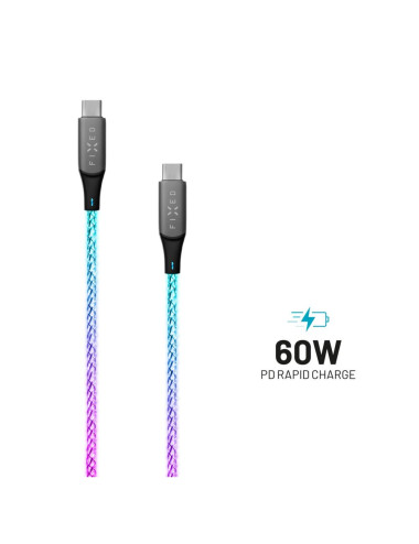 Fixed | Glowing Charging Cable USB-C/USB-C, PD support, Rainbow | FIXDLED-CC-RA