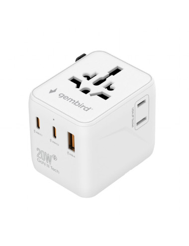 Gembird TPA-1A2C20-01-W Universal travel power adapter, 20 W, white | Gembird