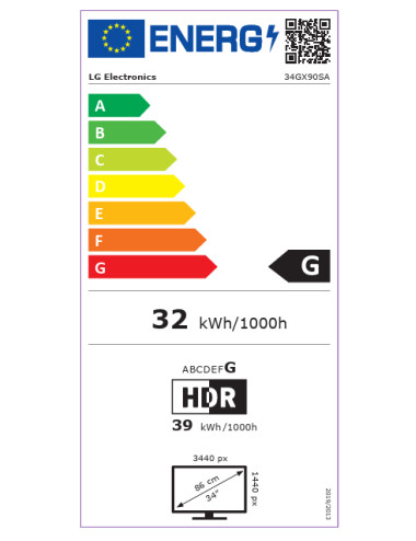 LG 34GX90SA-W | 34 " | OLED | 21:9 | 240 Hz | 1 ms | 3440 x 1440 pixels | 250 cd/m | HDMI ports quantity 2 | White